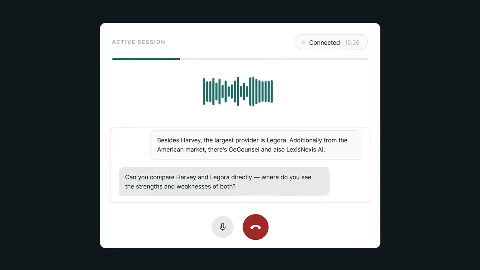 An active AI-moderated interview session, showing the live transcript and the moderator following up on the answer
